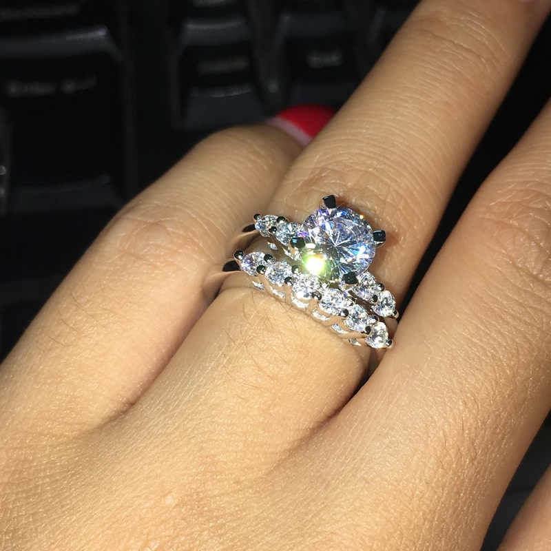 2.10 Ct Round Cut Lab-Created White Diamond Wedding Ring Set 925 Sterling Silver