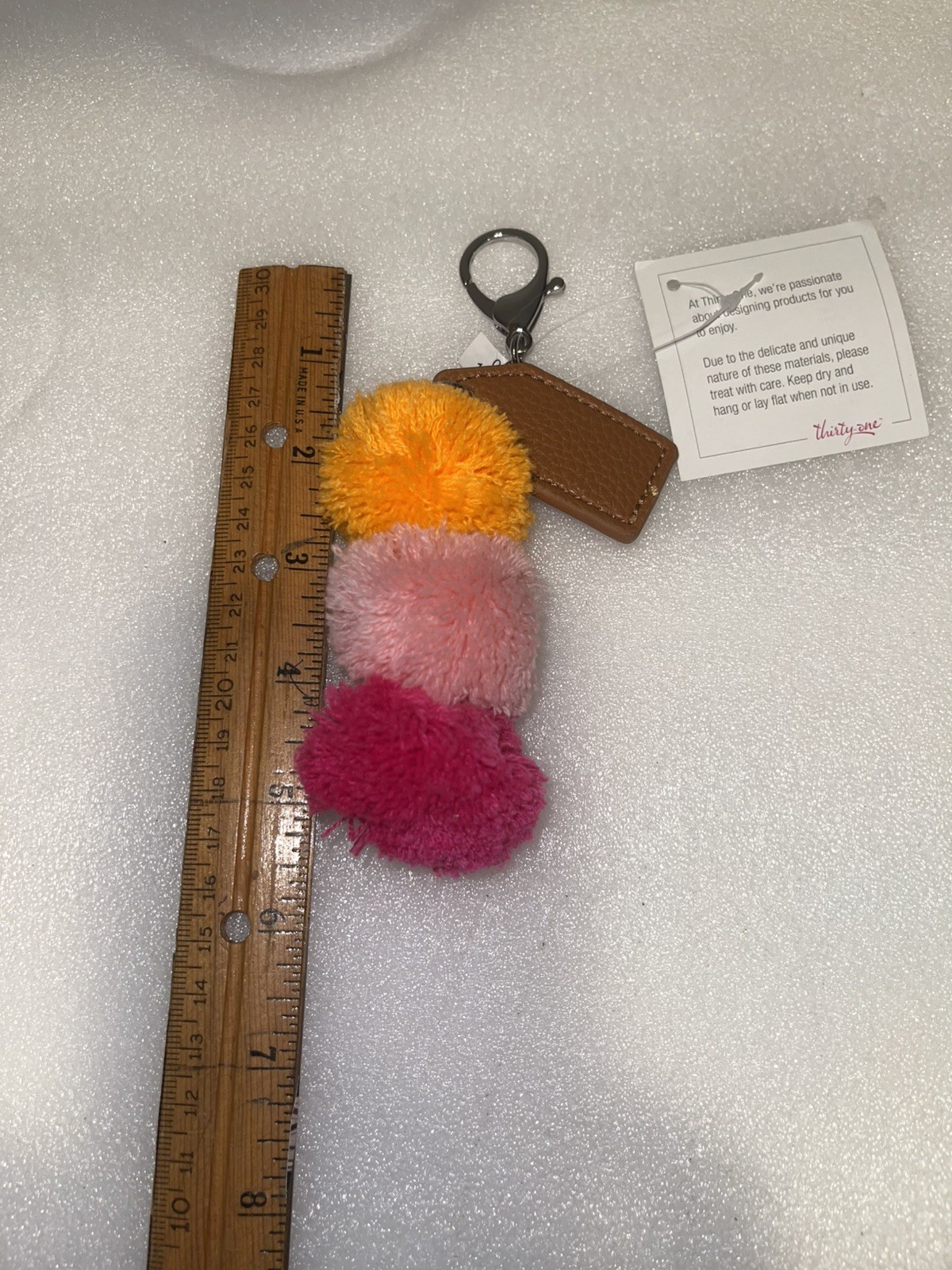 Thirty One Finishing Touch Bag Charm AG19 Pink Trio PomPom