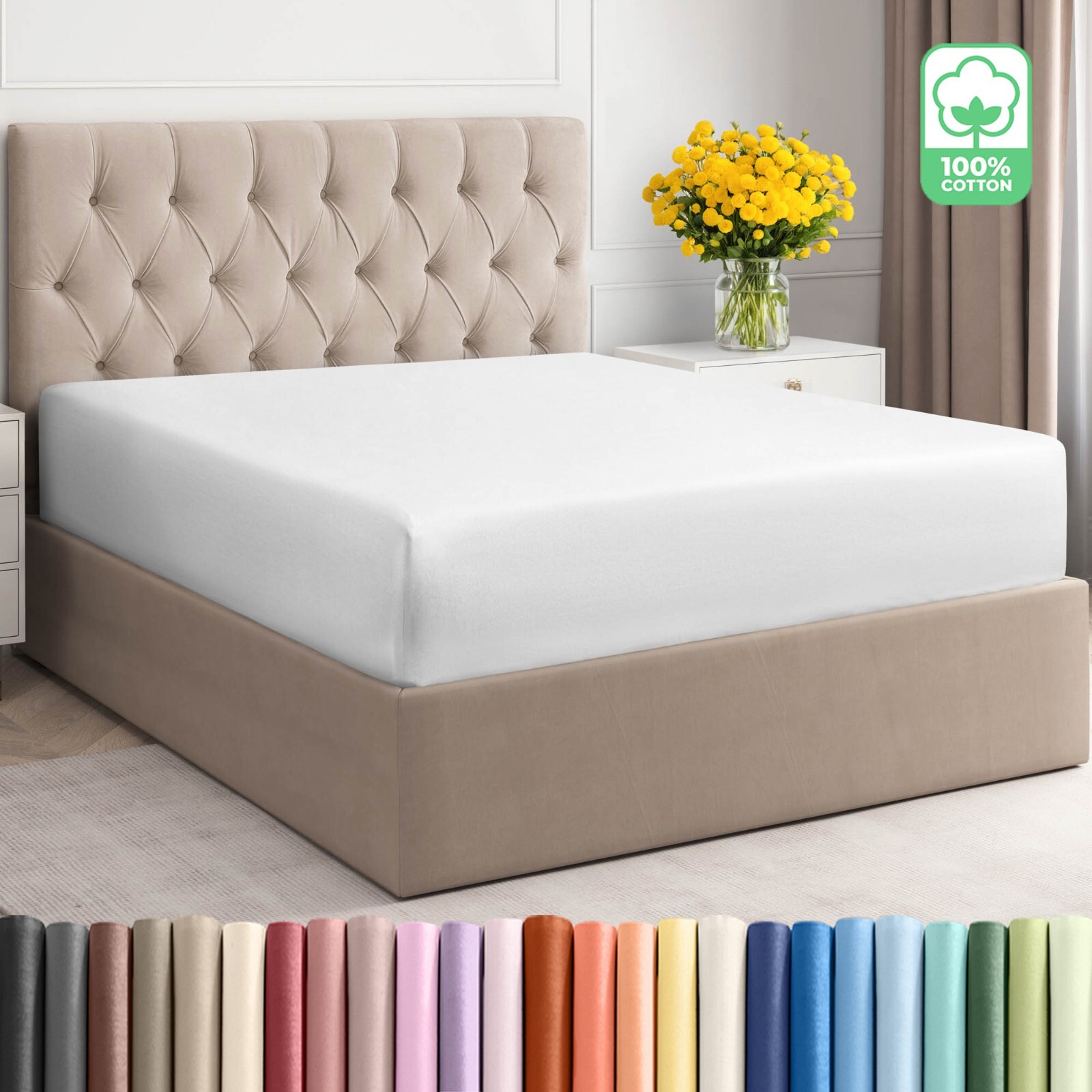 400 Thread Count Fitted Sheet Only, 100% Cotton Soft Sateen Sheet by CGK Linens