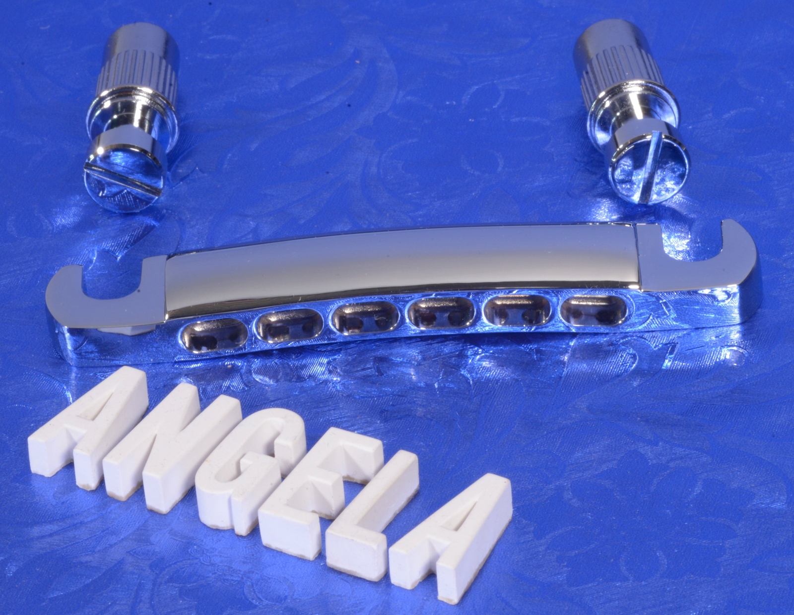 Chrome 12 String Stop Tailpiece With Studs And Anchors, #12L