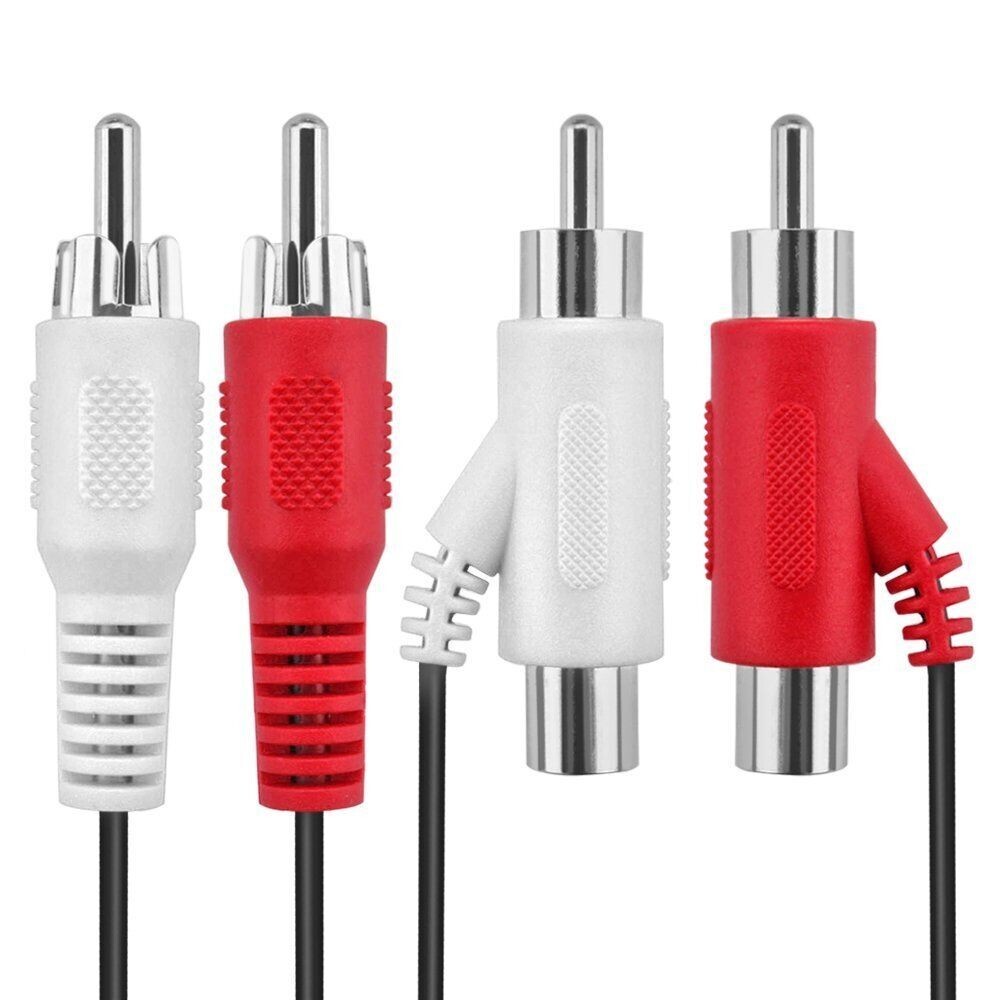 RCA Audio Piggyback Cable, 2 RCA Male to 2 RCA Male + RCA Female Piggyback 12 ft