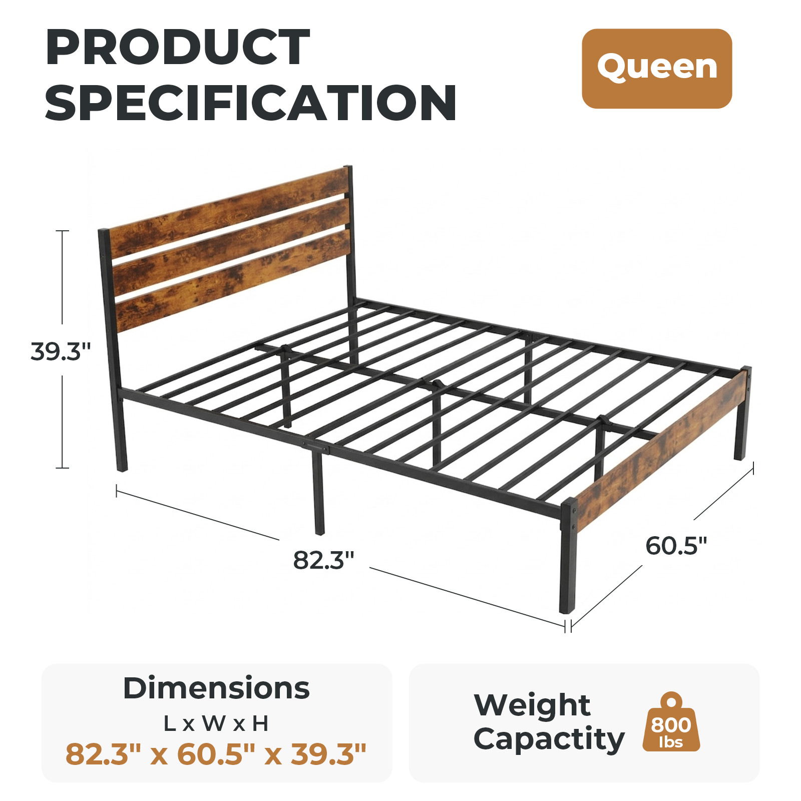 Metal Platform Bed Frame with Headboard & Footboard - No Box Spring Needed