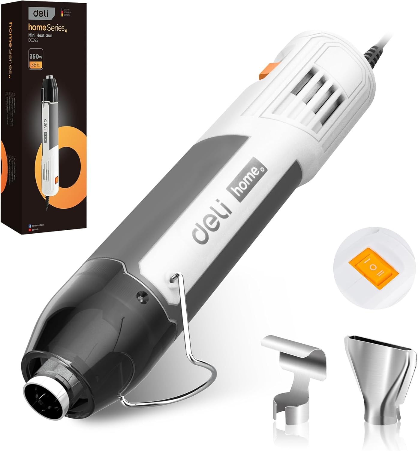 DELI Mini Heat Gun, 350W Dual Temp 500℉/842℉ (260℃/450℃) with Reflector & Extra