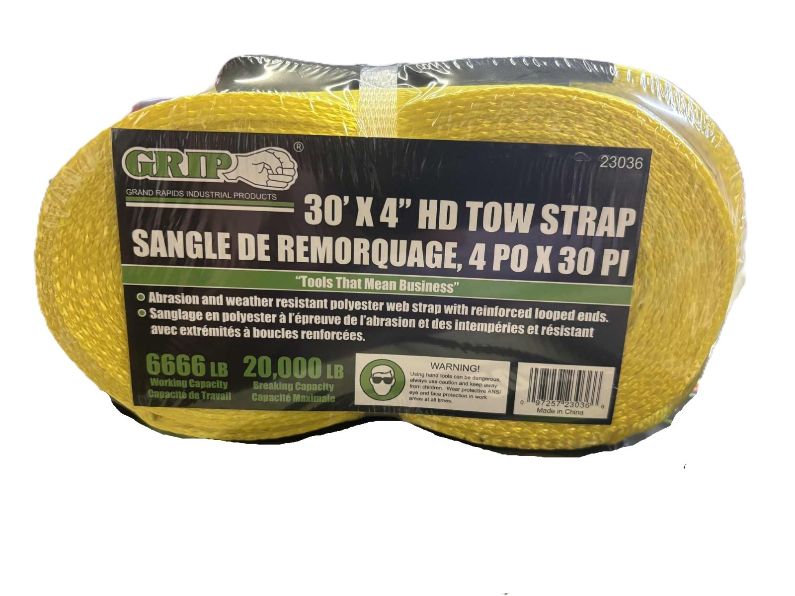 Grip 30' x 4" Tow Strap Looped Ends 23036