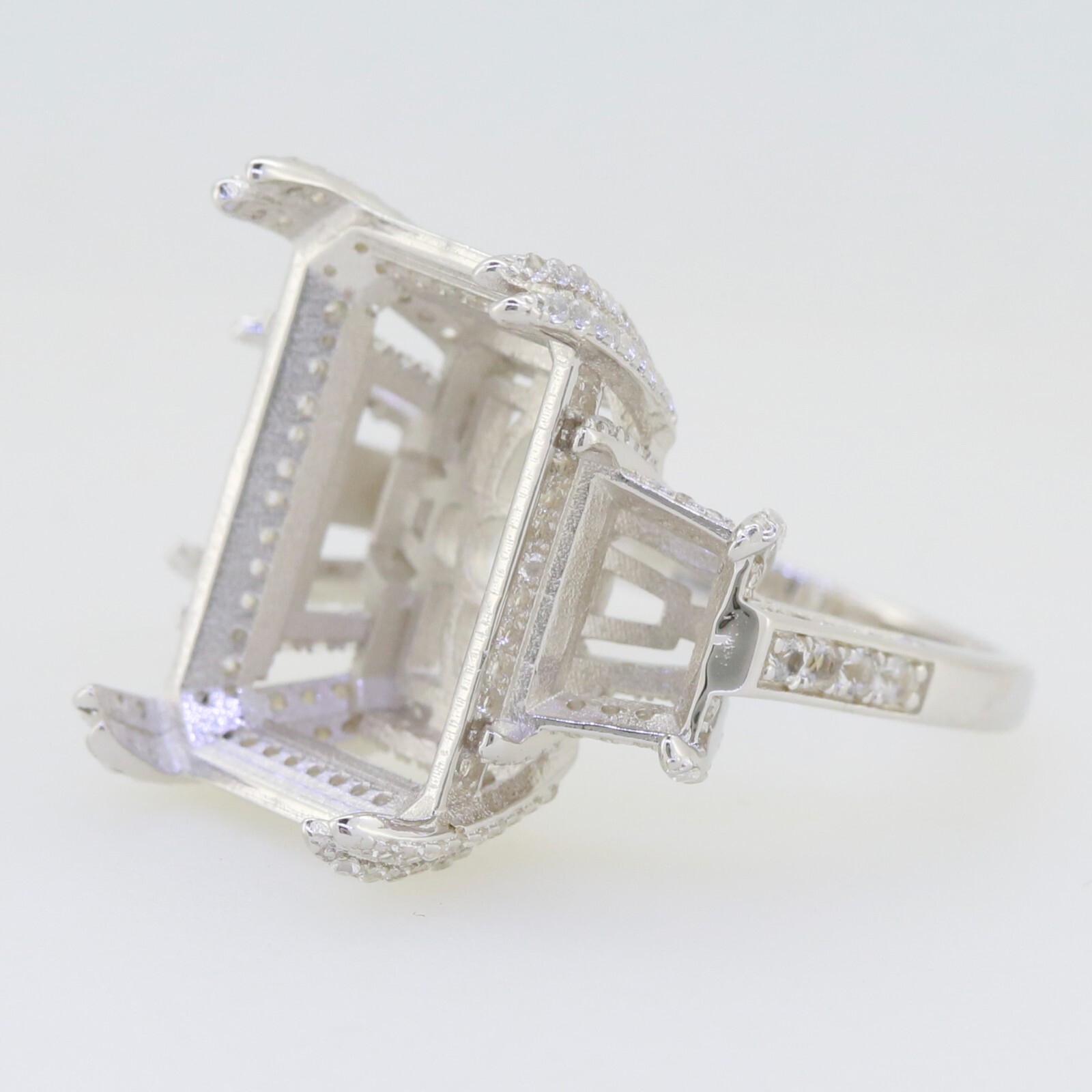 Sterling Silver Semi Mount Ring Setting Emerald OCT 18x13mm BAG 8x6x5mm
