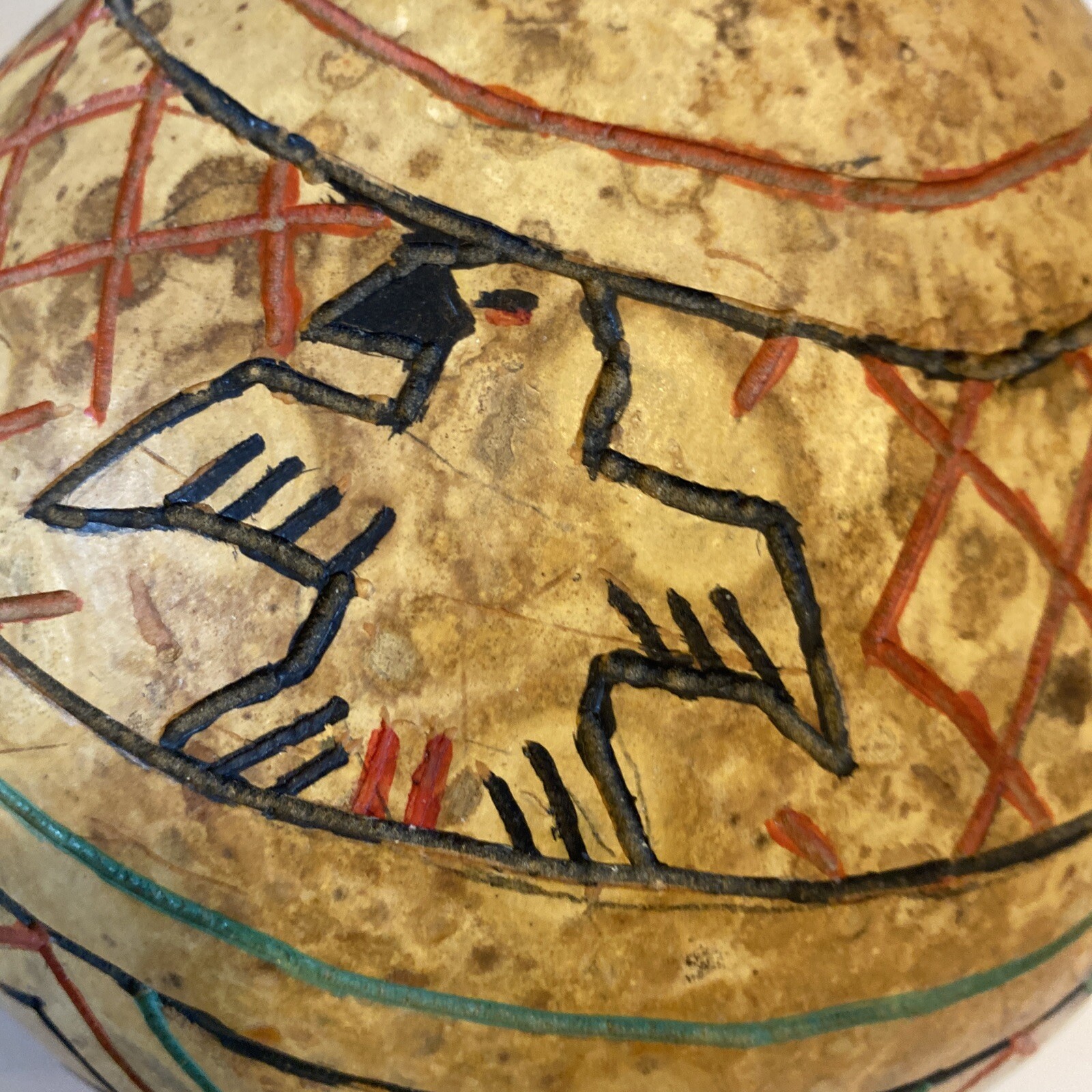 Vintage Carved Gourd W/Eagles Birds