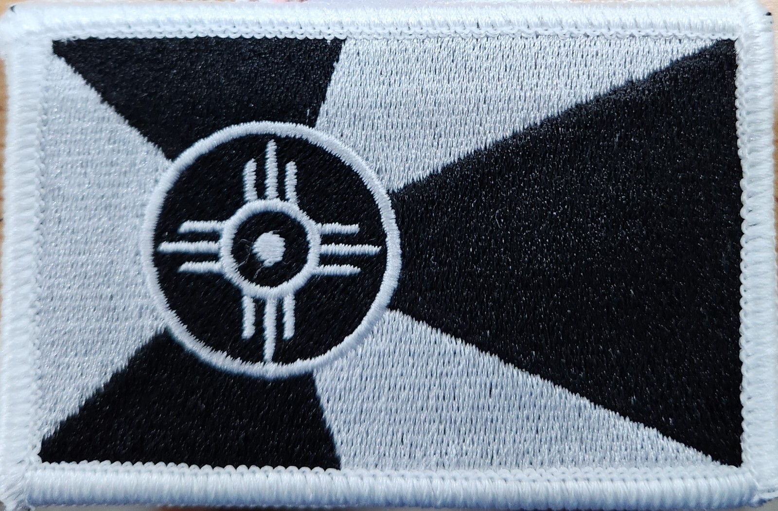 Wichita Kansas Flag Patch W/ Hook & Loop Fastener Black & White Version II