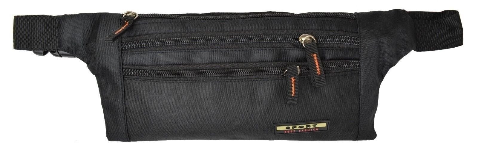 Men Women Water Repellent Waist Bum Bag Fanny Pack Zipper Outdoor Sports Black