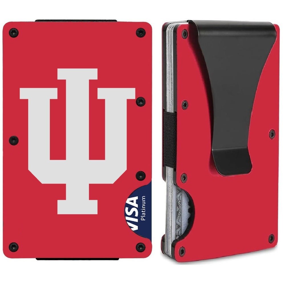 Indiana Hoosiers Engraved Titanium Carbon Fiber Red RFID Blocking Wallet D7