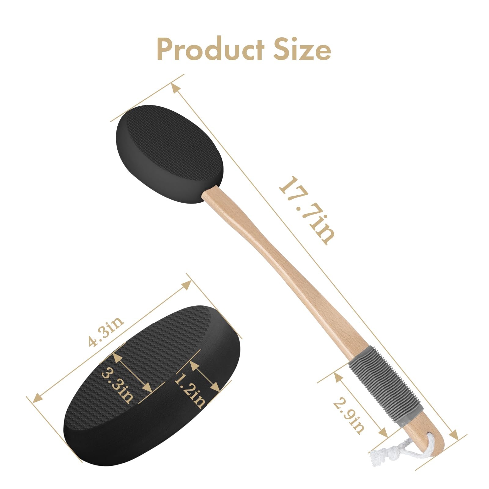 AmazerBath Lotion Applicator for Back, Feet, 4 Replacement 4 Piece Set, Black