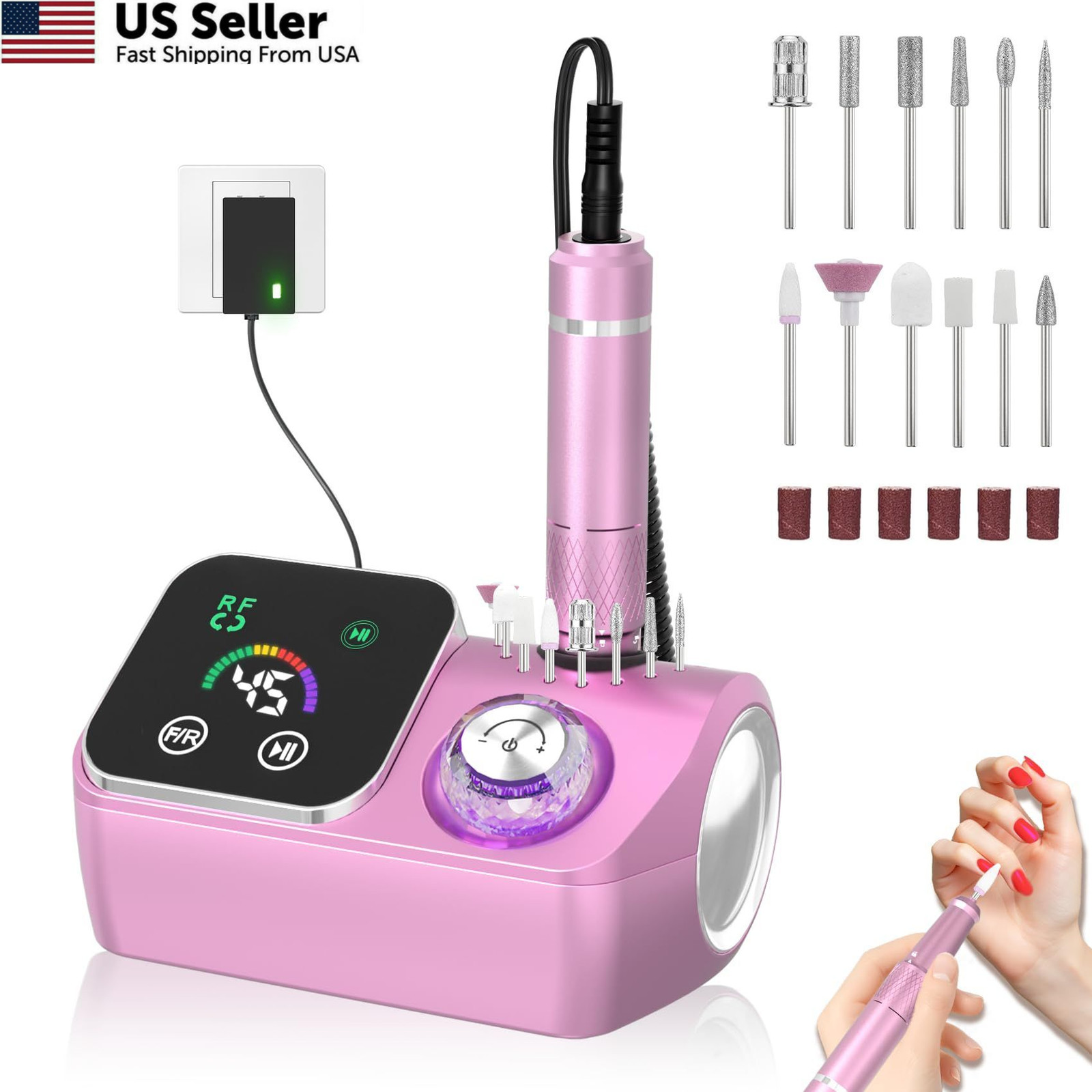 PYVOLA Professional Electric Nail Drill E-File Machine 5.8*3.6*6.4inchi, Pink