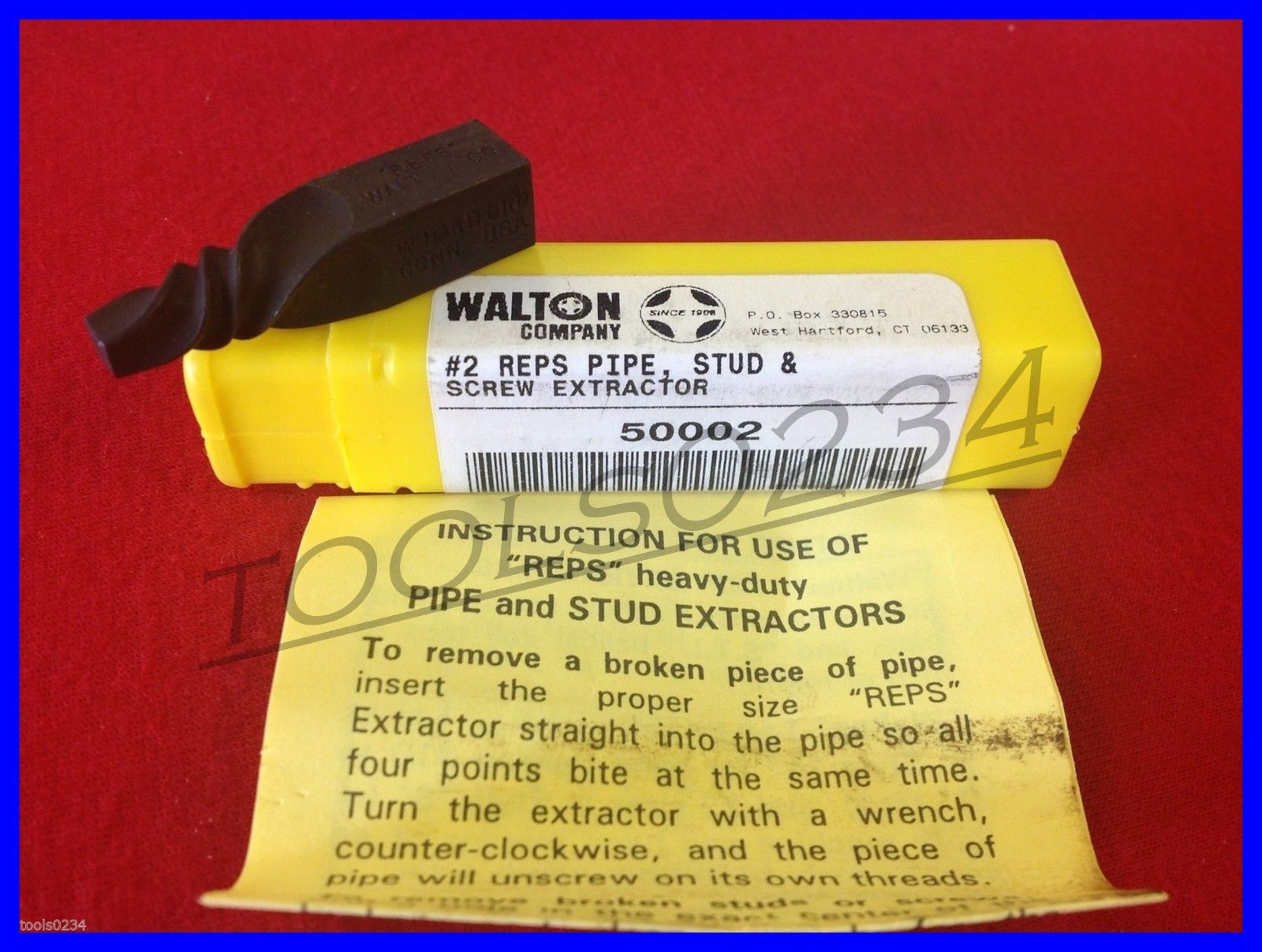 #2 Pipe & Bolt Extractor Walton 50002 1/4" Pipe NPT 1/2" Bolt USA Walton