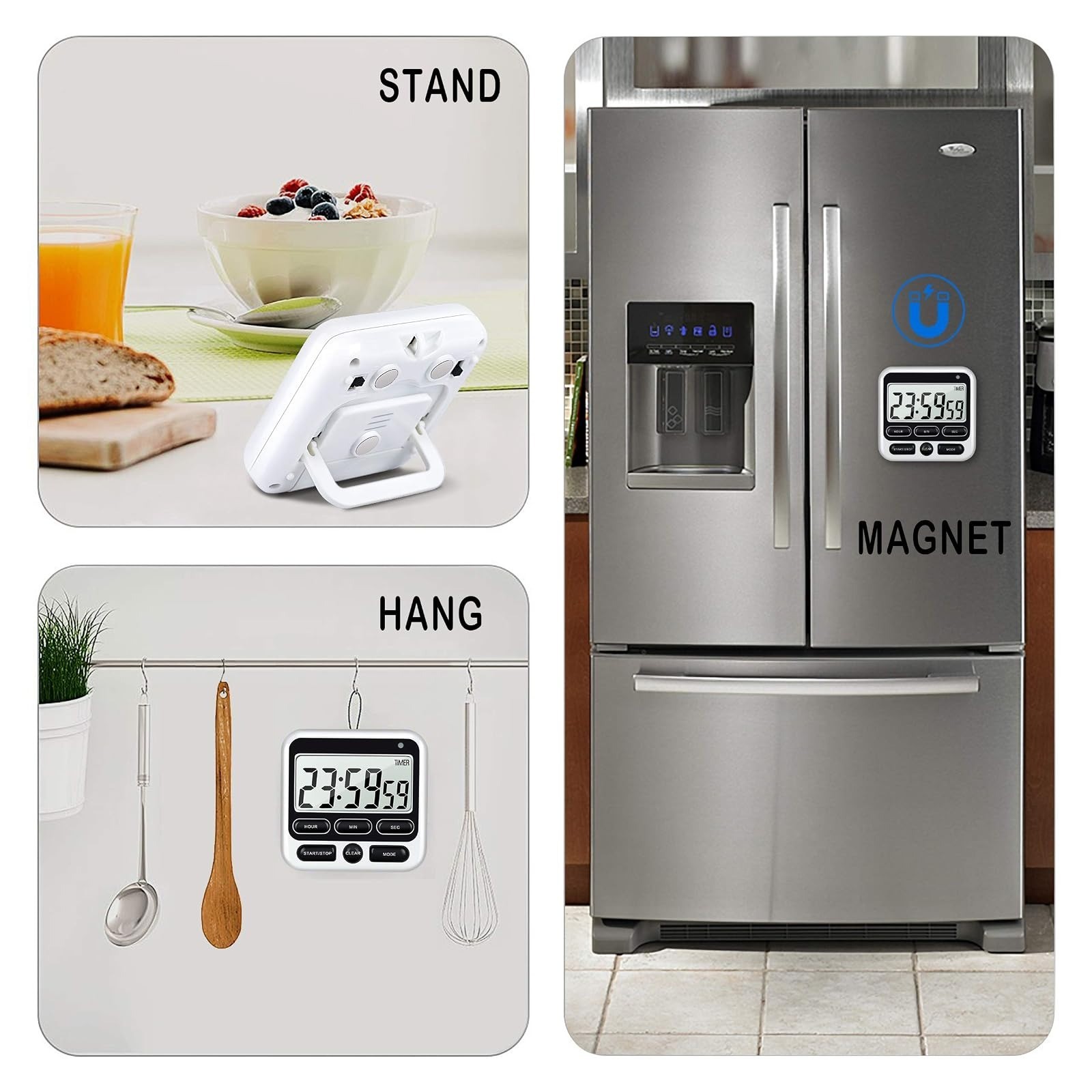 KTKUDY 4-in-1 Digital Kitchen Timer with Alarm & Count Up/Down Function
