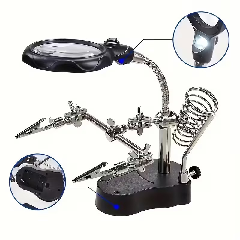 Helping Hand Magnifier LED Lights ~ Use to Solder, View Coins, Circuit Boards