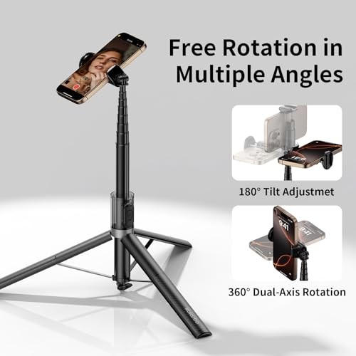 67'' Automatic Phone Tripod, Auto-Open Selfie Stick for iPhone with Remote,