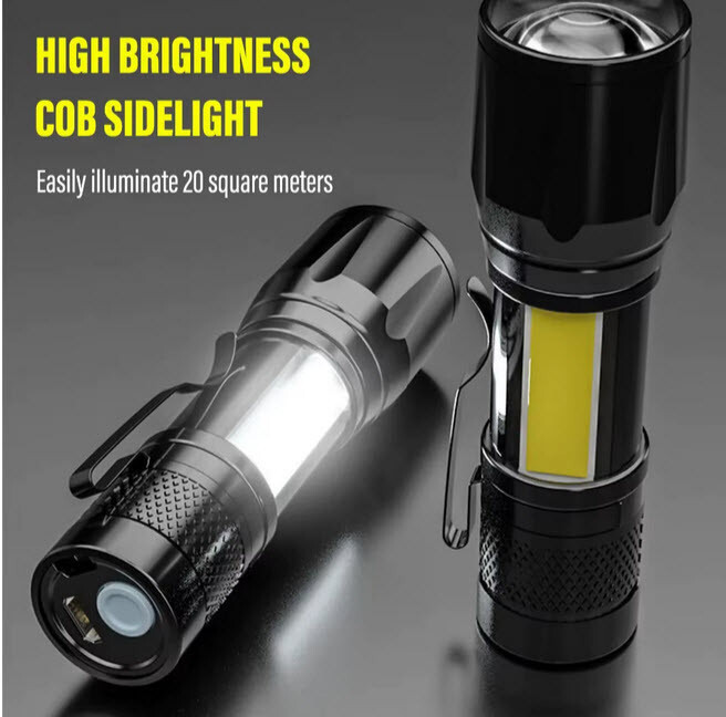 Mini LED Flashlight Black USB Rechargeable Handtool lamp Camping Tourch Lantern