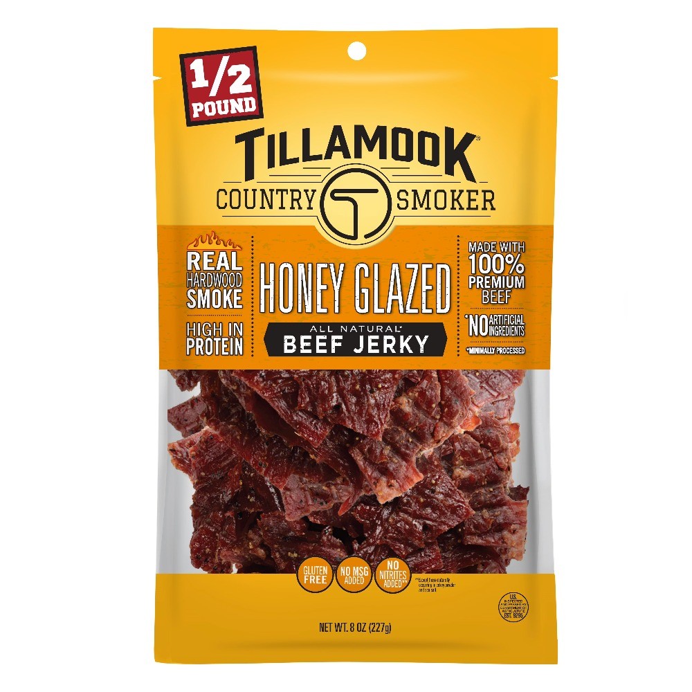 Tillamook Country Smoker, Real Hardwood Smoked Honey Glazed Beef Jerky, 8 oz Bag