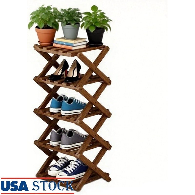 Multifunctional Bamboo Shoe Rack 5 Tier Foldable Organizer Home Storage New