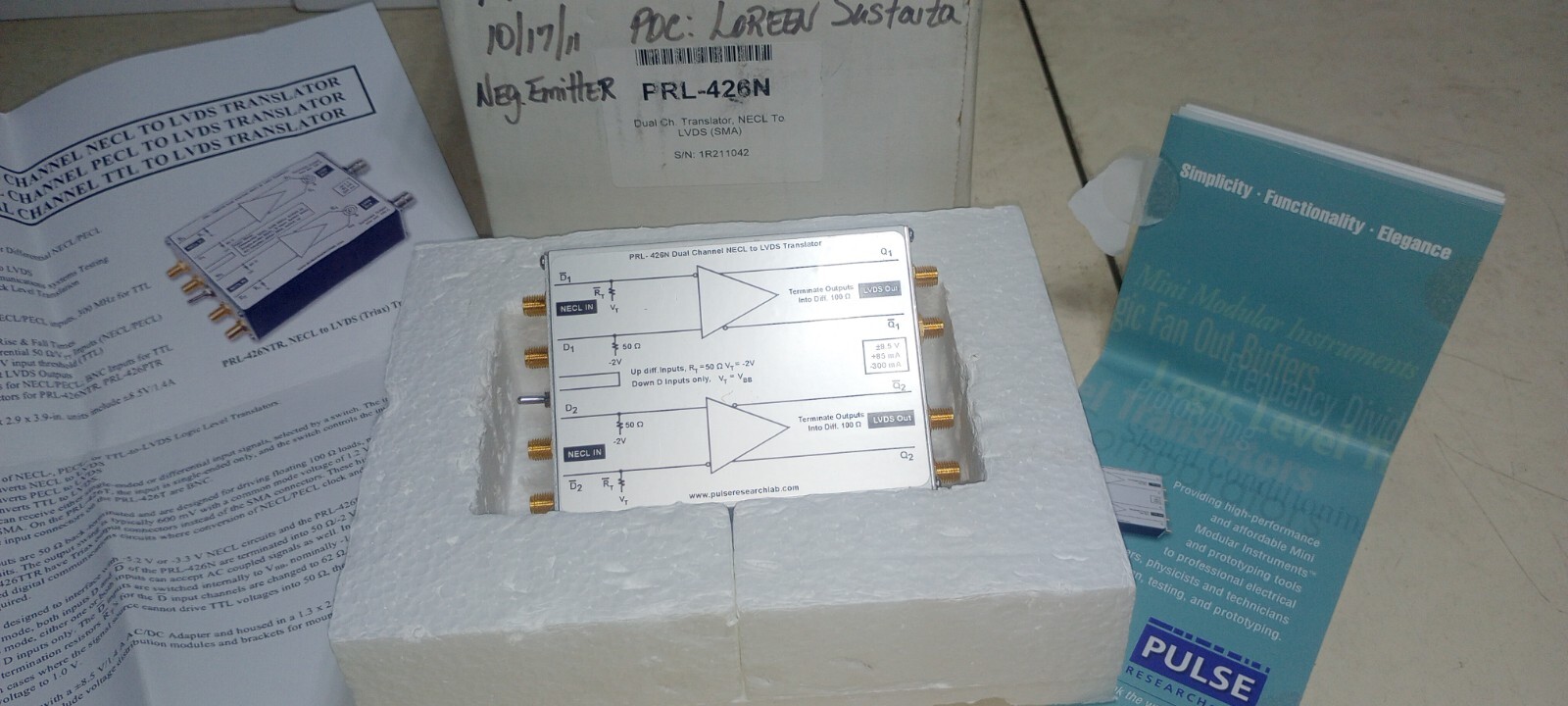 New Pulse Research Lab  PRL-426N Dual Ch. Translator NECL To LVDS (SMA)