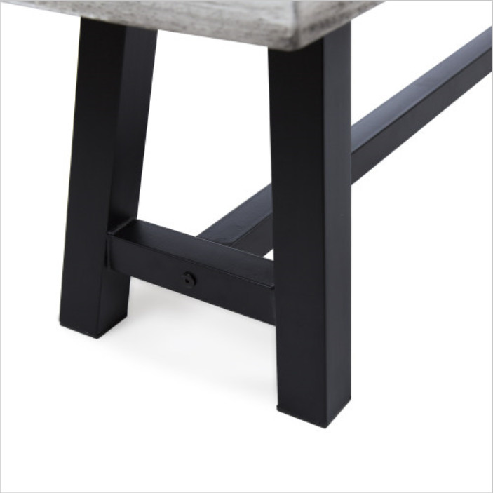 Light Grey Sandblast Finish Acacia Wood Dining Bench Black Rustic Metal Frame