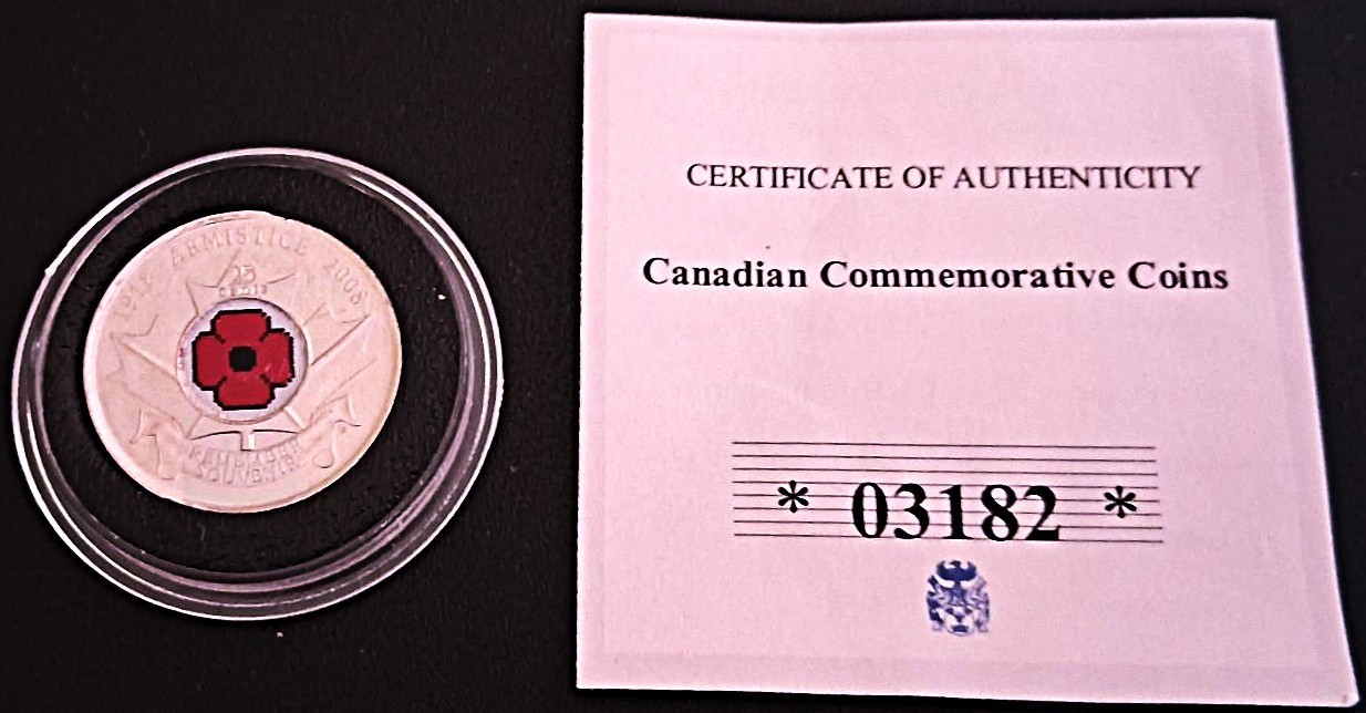 Windsor Mint "Poppy Quarter Canada 2008" Coin 23.88mm 2004 plus COA