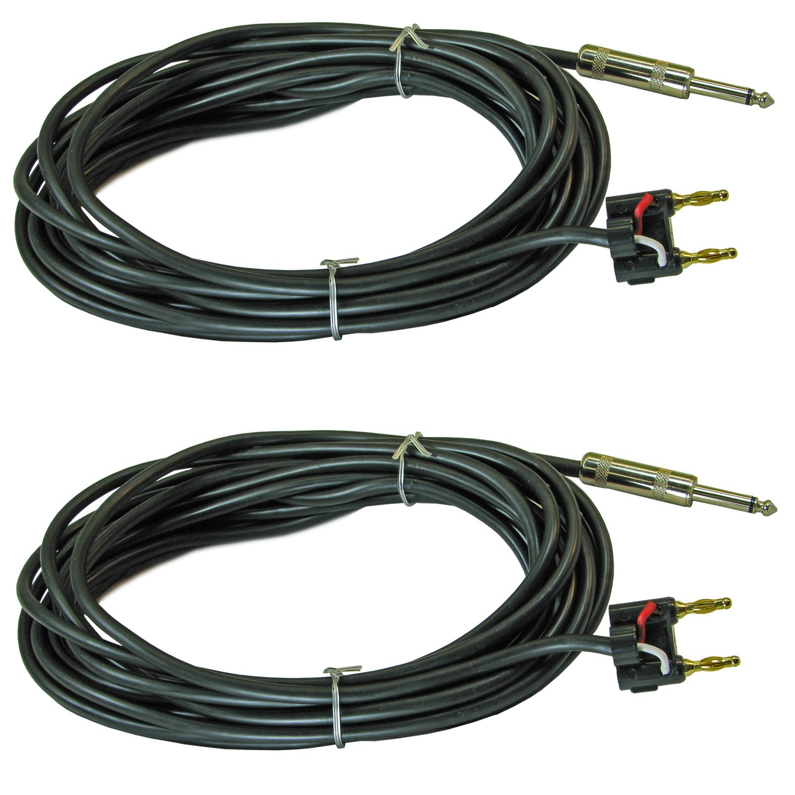 2 PRO AUDIO 1/4 TO DUAL BANANA PLUG DJ PA 25 FT FOOT SPEAKER CABLES 14 GA GAUGE