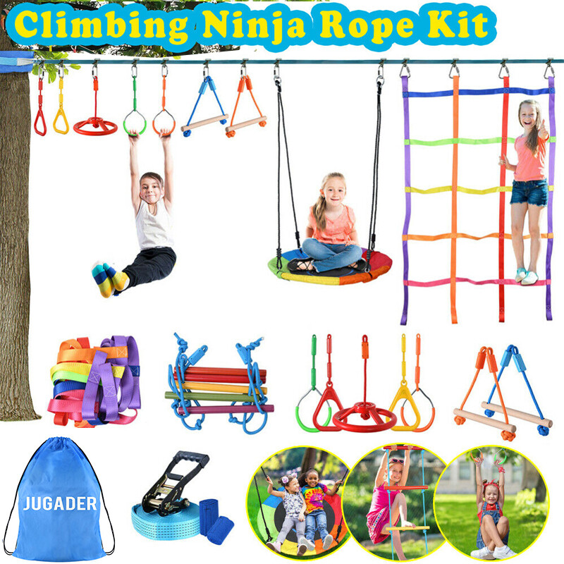 50FT Obstacle Slackline Kids Children Climbing Rope Kit Ninja Line Outdoor Gifts