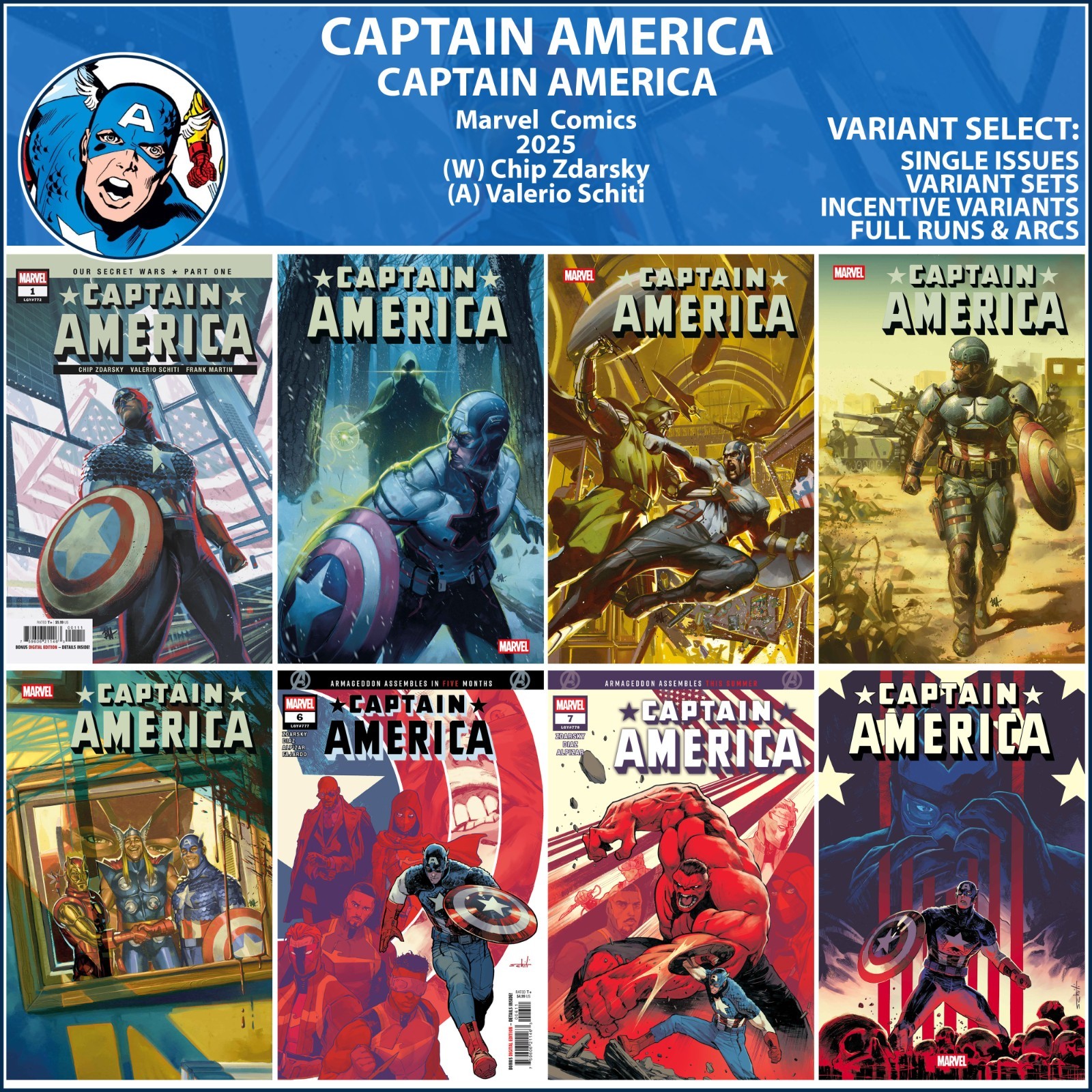Captain America (2025) #1 2 3 4 5 6 7 8 Marvel Comics COVER SELECT