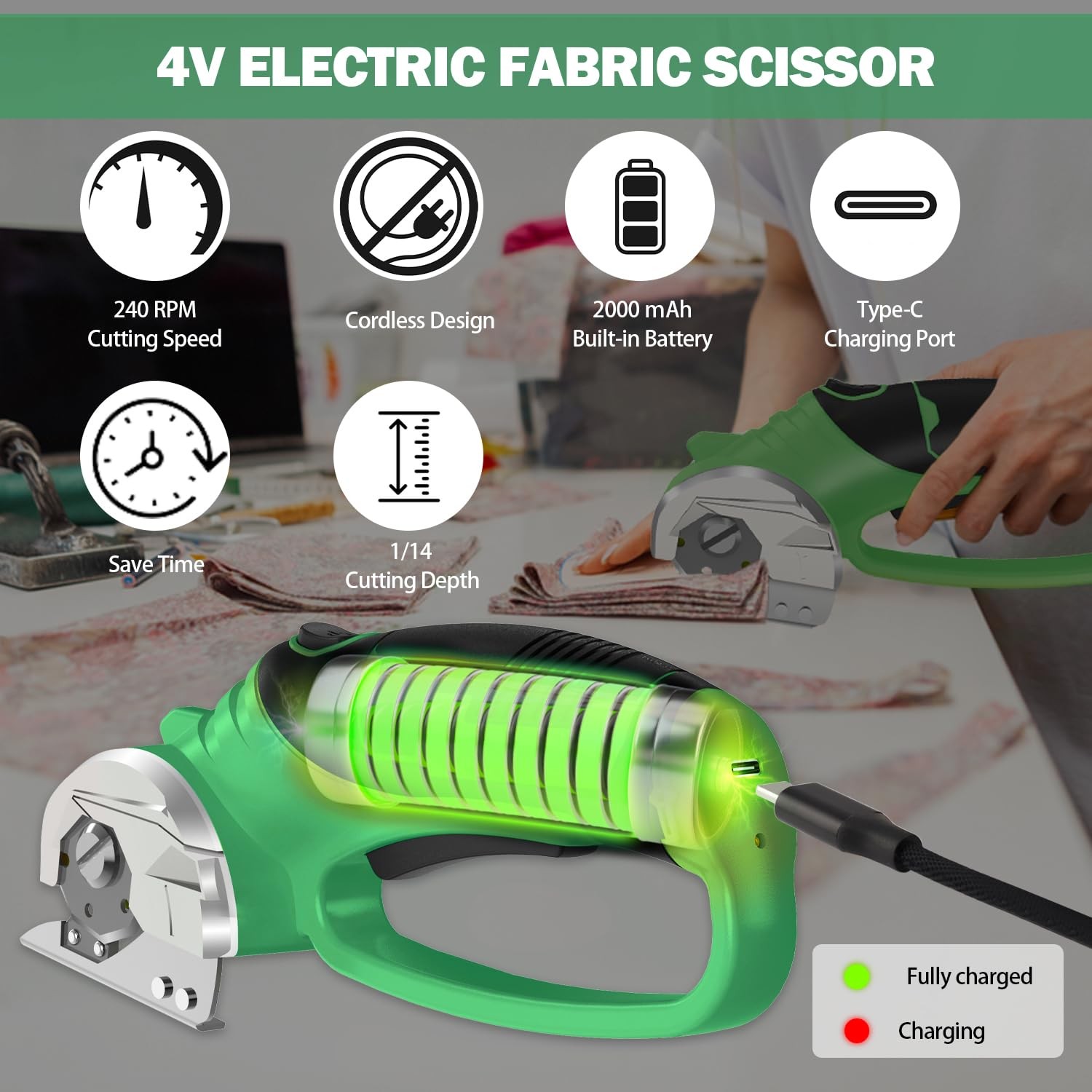 Cordless Electric Scissors, 4V Box Cutter & Cardboard Cutter with 2 Titanium ...