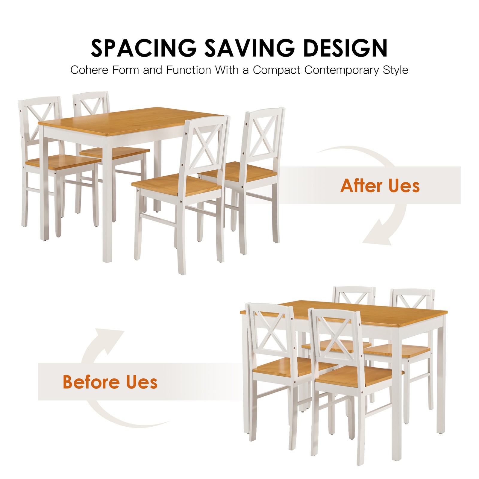 5-Piece Rubberwood Kitchen Dining Table Set with 4 Chairs