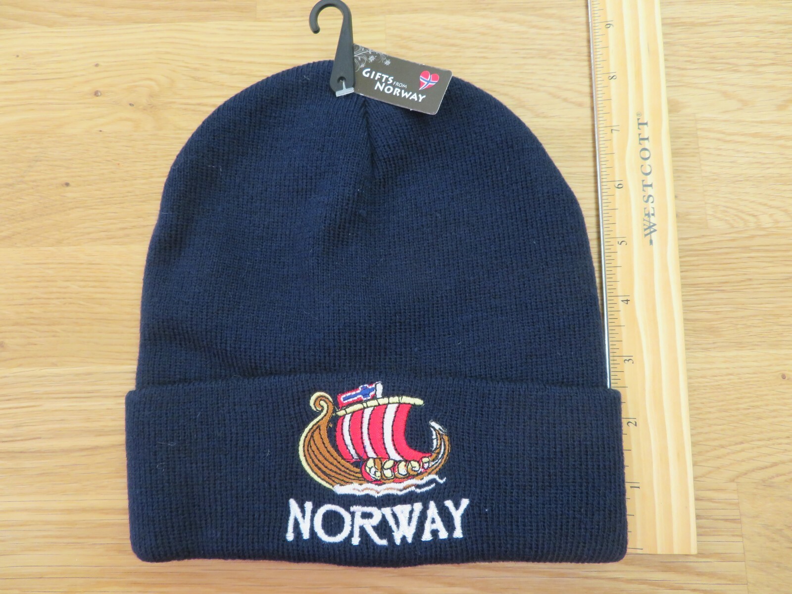 Knit Cap with Viking ship emblem  and Norway embroidered - Navy Blue