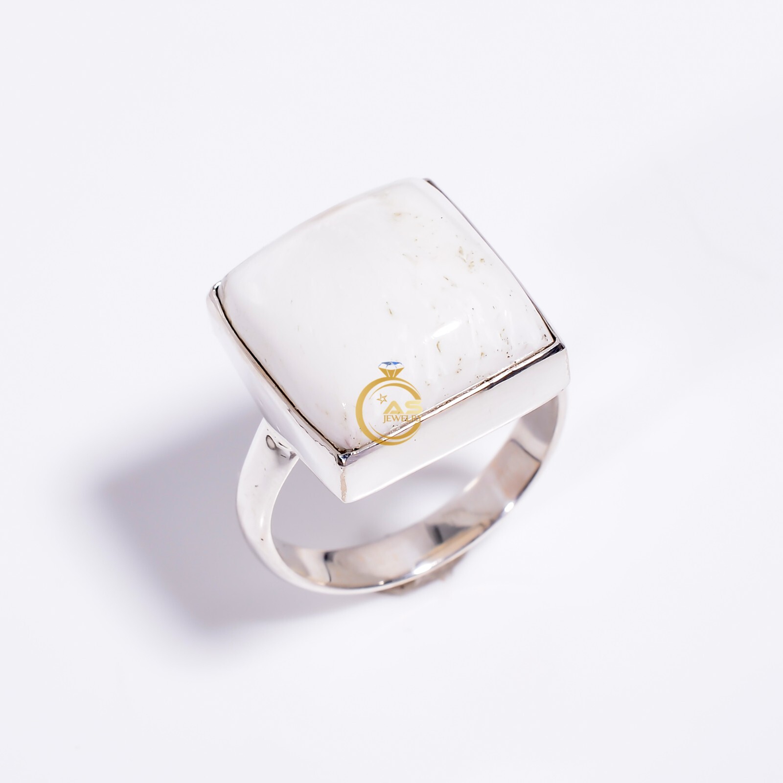 Natural White Scolecite Ring 925 Sterling Silver Handmade Statement Boho Rings