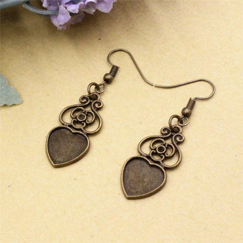 10 Pairs 12mm Heart Cabochons Setting Bezel Blank Cabochon Earrings Base Jewelry