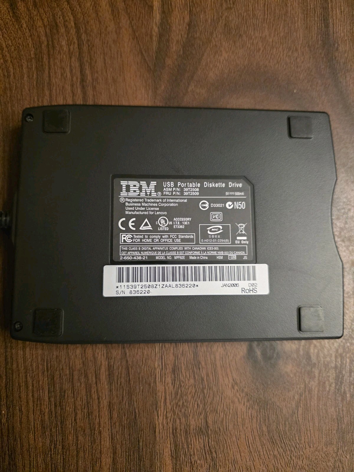 IBM USB Portable Diskette Drive Floppy Disk 3.5” MPF82E