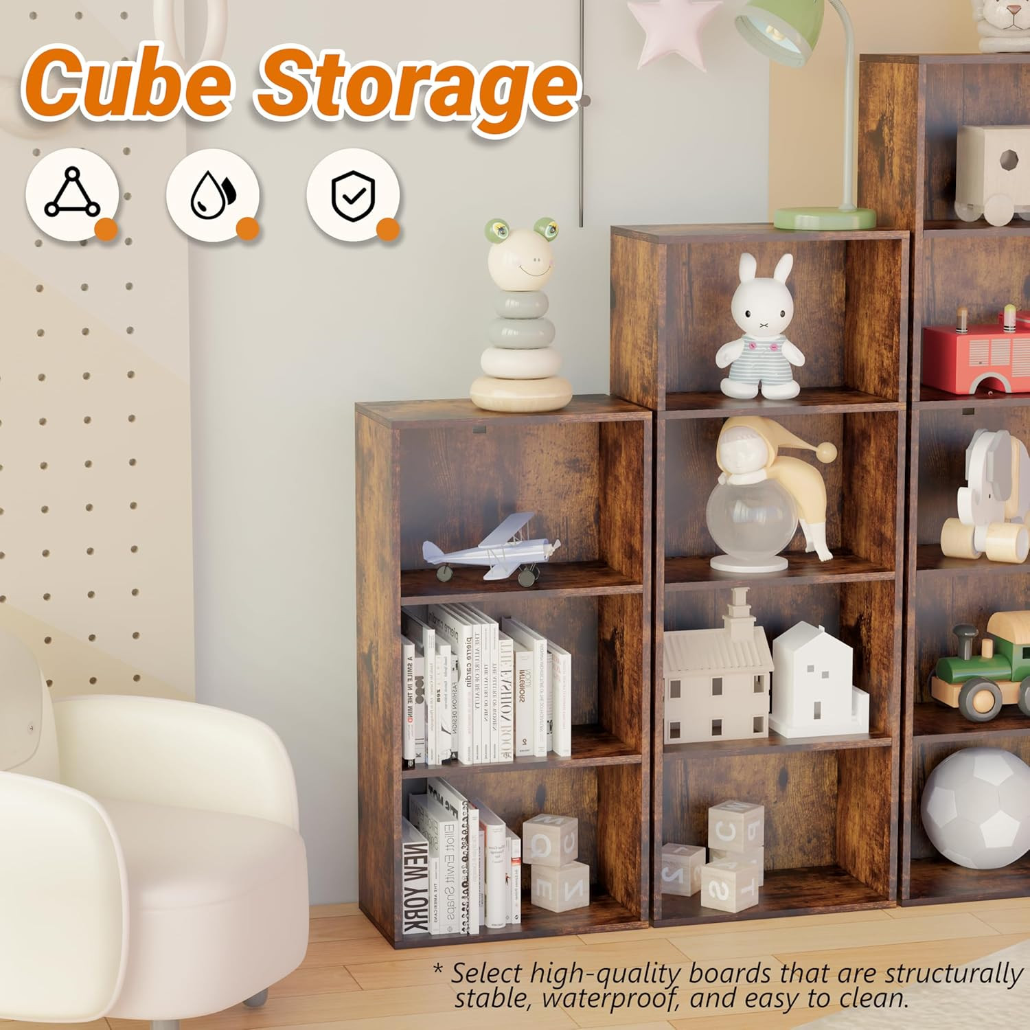 Cube Storage Organizer,Wooden Low Bookcase with Closed Back Panel,Freestanding S