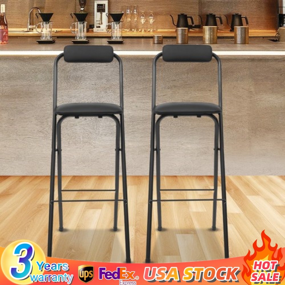2Pcs Portable Folding Stool with Backrest Cafe Bar Chair Tall Foldable Chair New