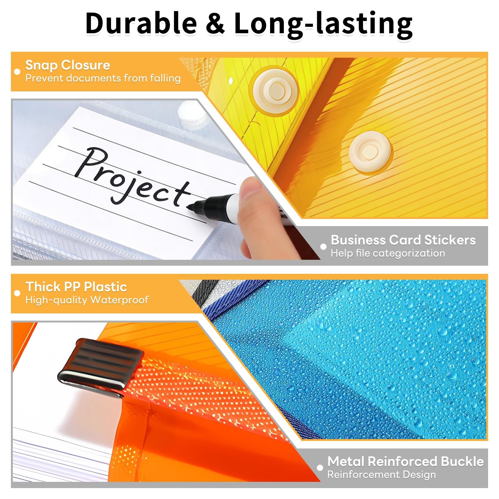 Best Plastic Expanding File Folder, Transparent Envelopes with Snap Closure No