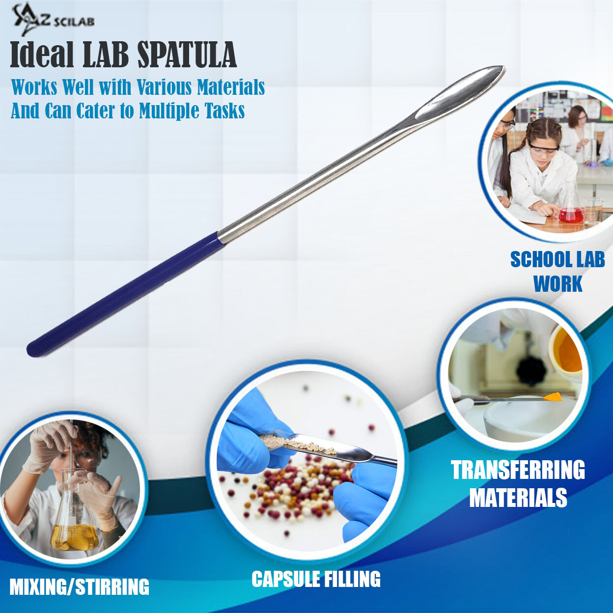 New Stainless Steel Micro Lab Scoop Spoon Spatula Sampler, Vinyl Grip Handle 6"