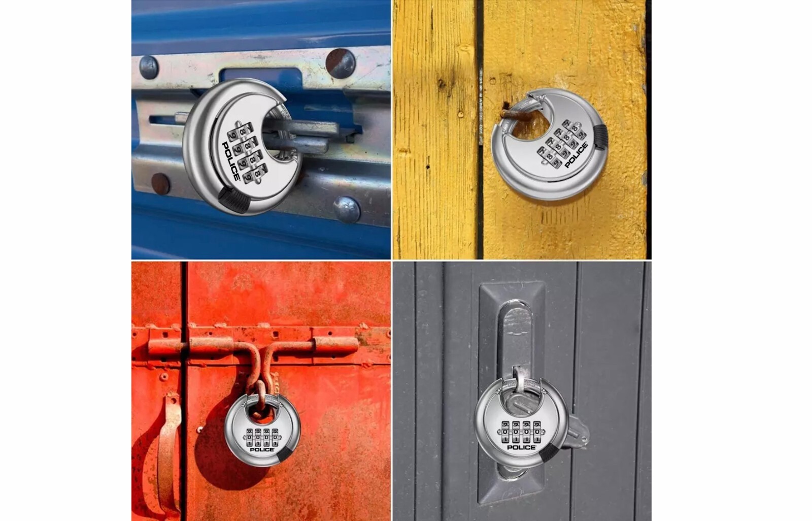 POLICE Combination Disc Padlock Stainless Steel Round Hardened Shackle Lock
