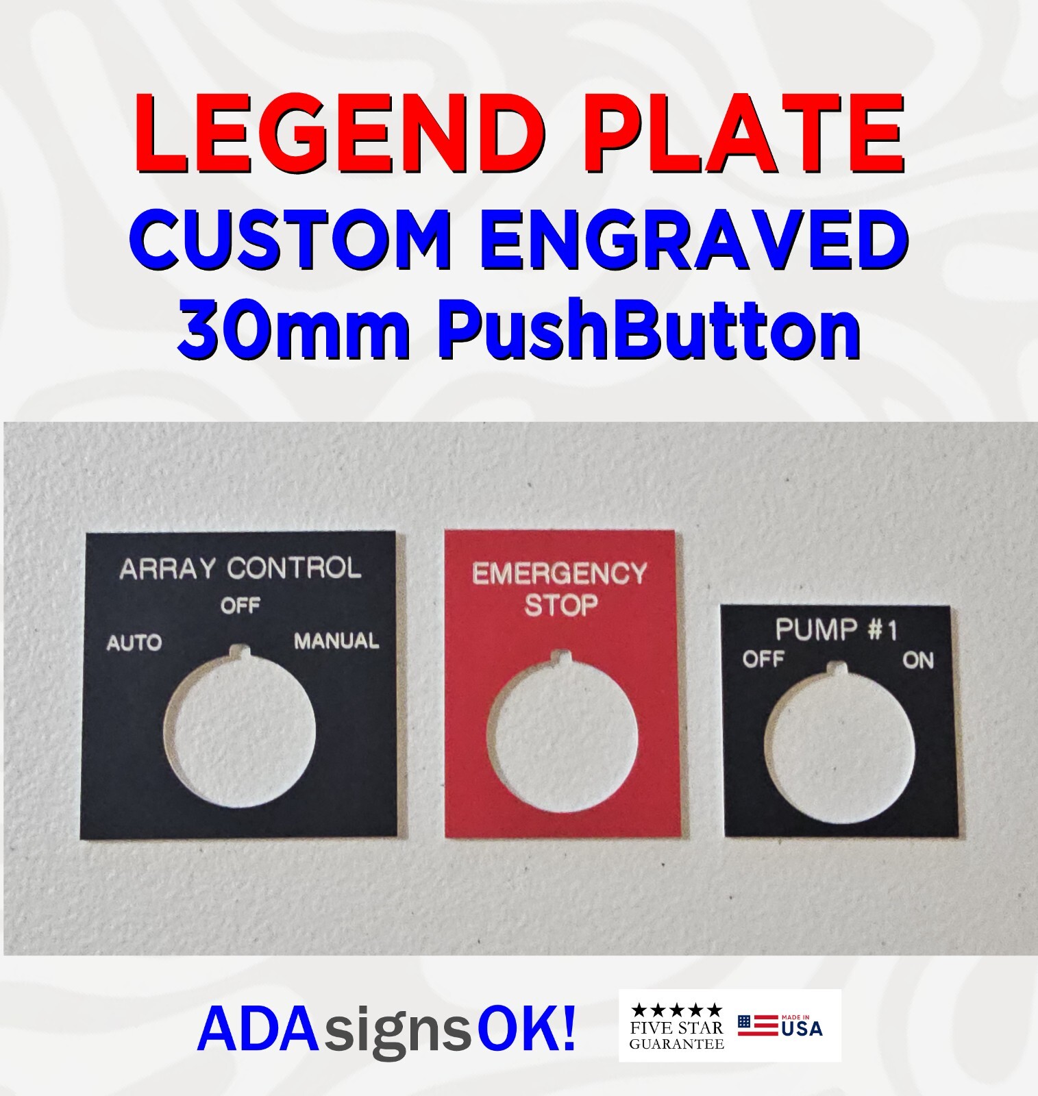 30mm Custom Engraved Pushbutton Legend Plate • Multiple Sizes / Colors Available