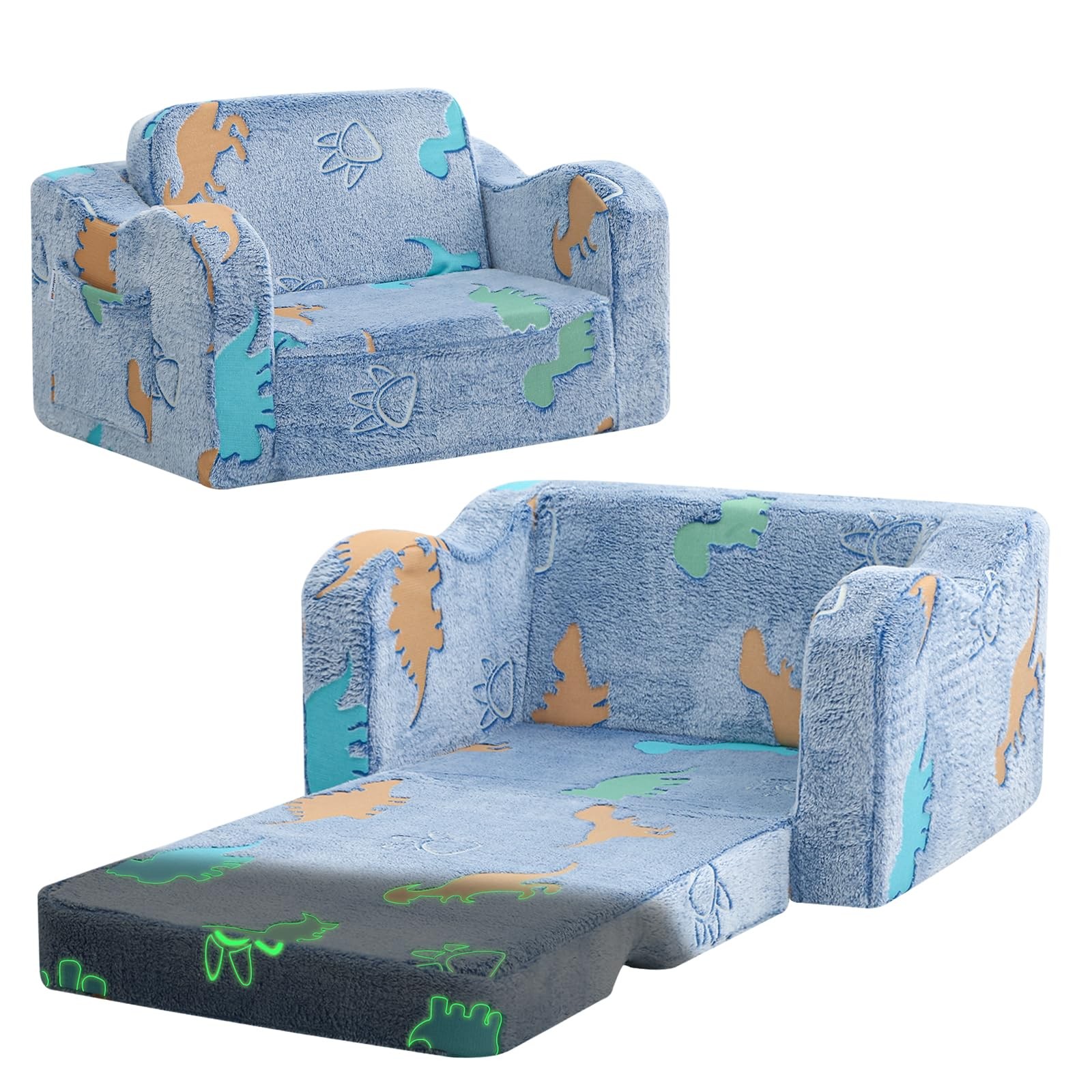 Glowing Dinosaur Kids Chair, Glow-in-the-Dark Kids Couch for Boys Ages 1-3, 2...
