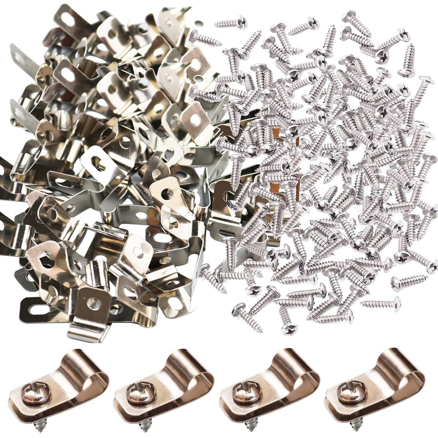 100Pcs Fence Wire Clamps Cattle Panel Clips w/ Screws for Vinyl Wood Metal Fence