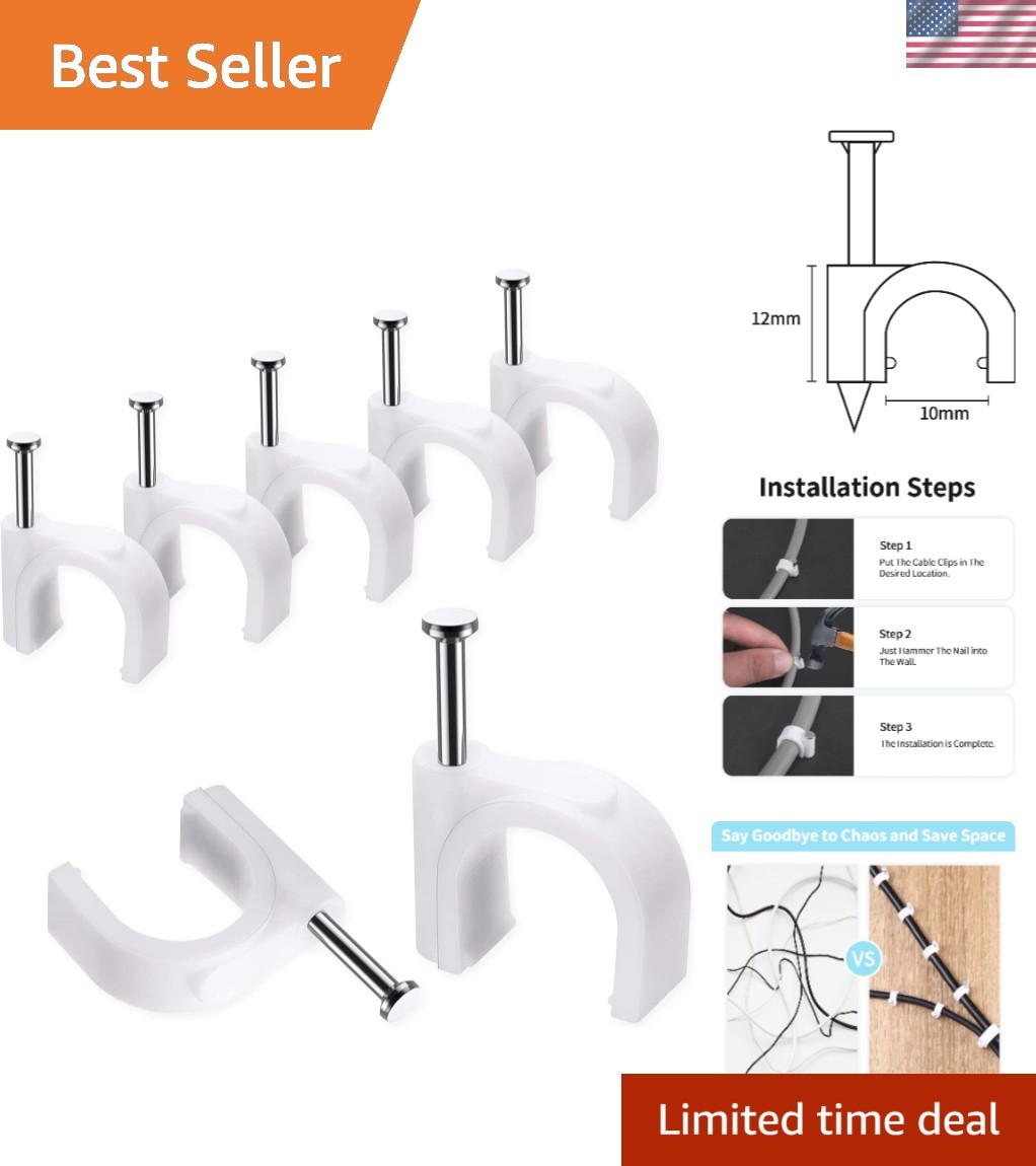Effortless Cable Organization: 100 Pcs 10mm Wall Clips with Steel Nails - White