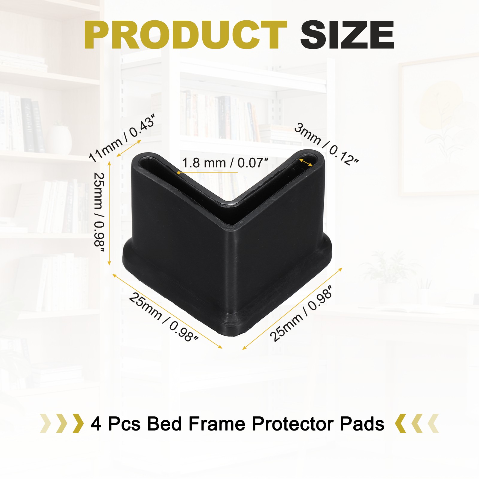4Pcs 1" Bed Frame End Caps, Angle Iron Foot Pad Leg Protector, Black