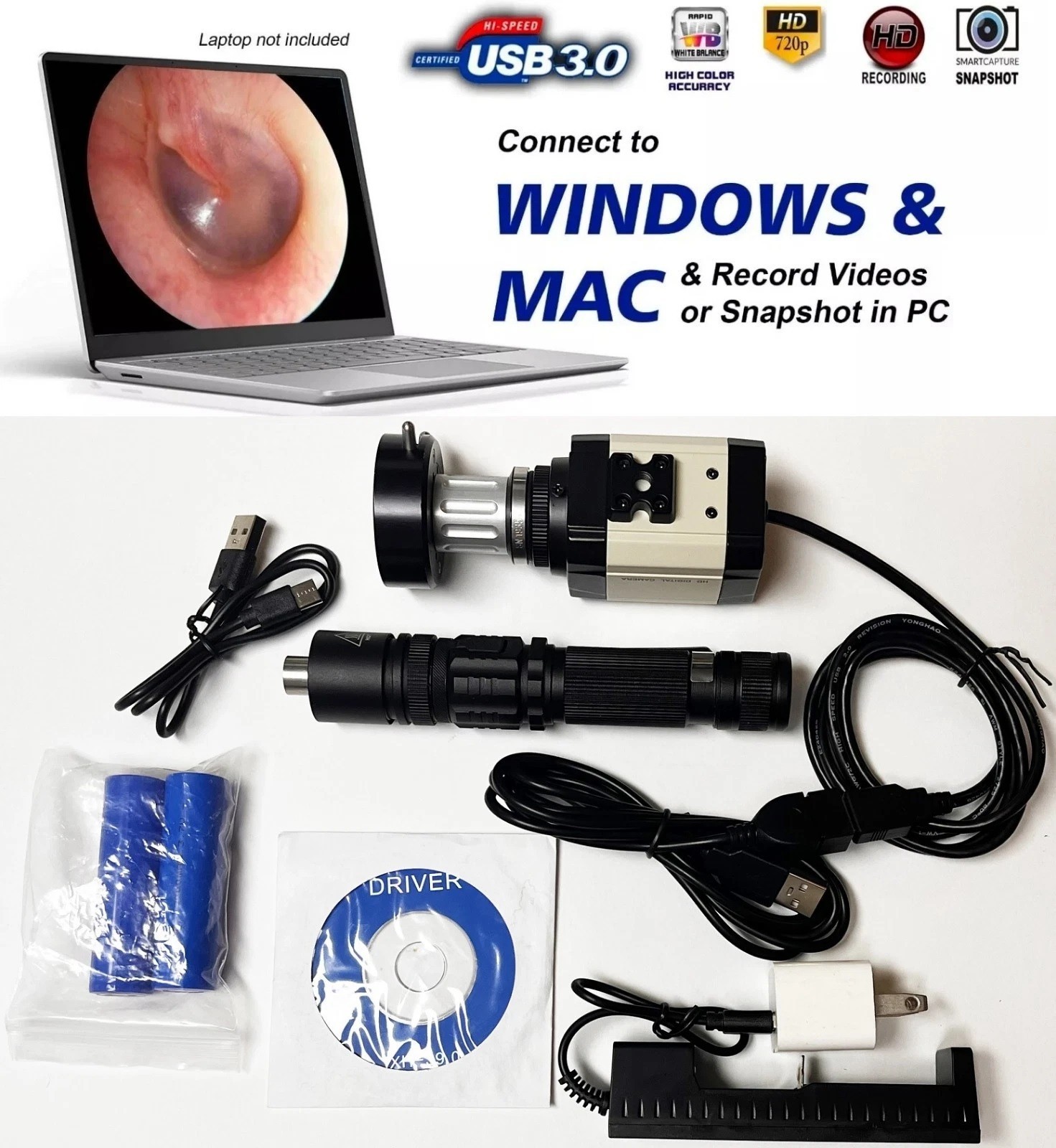 Rigid Endoscope Nasoscope Sinuscope ENT HD USB Camera Head+Coupler+Light Source