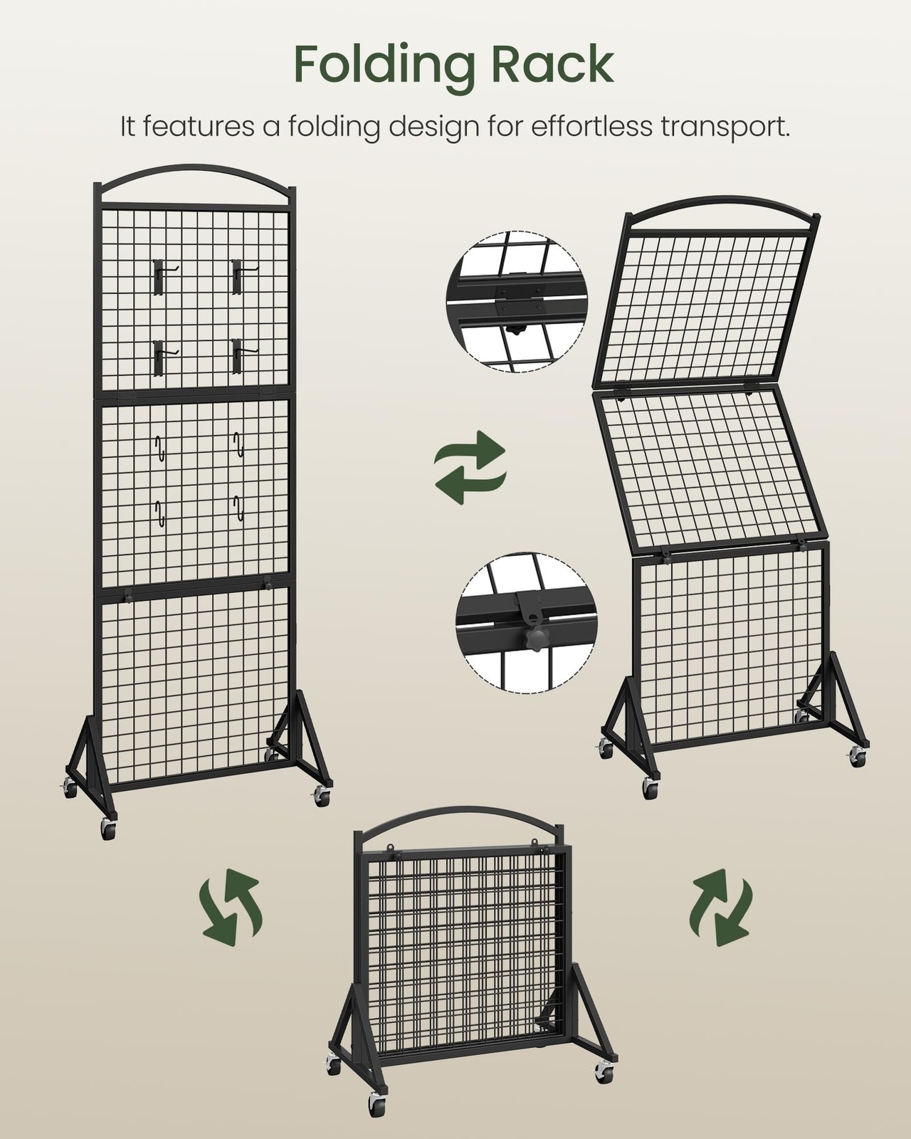 Foldable Grid Wall Panel 1.9' x 5.6' FT, Movable Gridwall Display Rack, Wire ...
