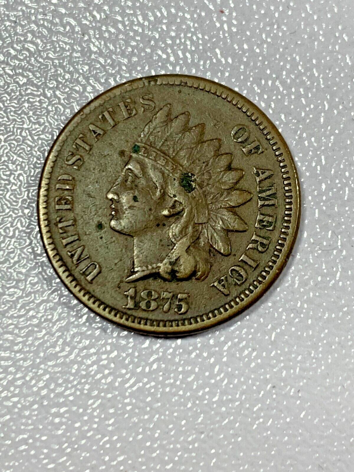 1875 Indian Cent in Very Fine Condition-has some spots & damage but nice detail