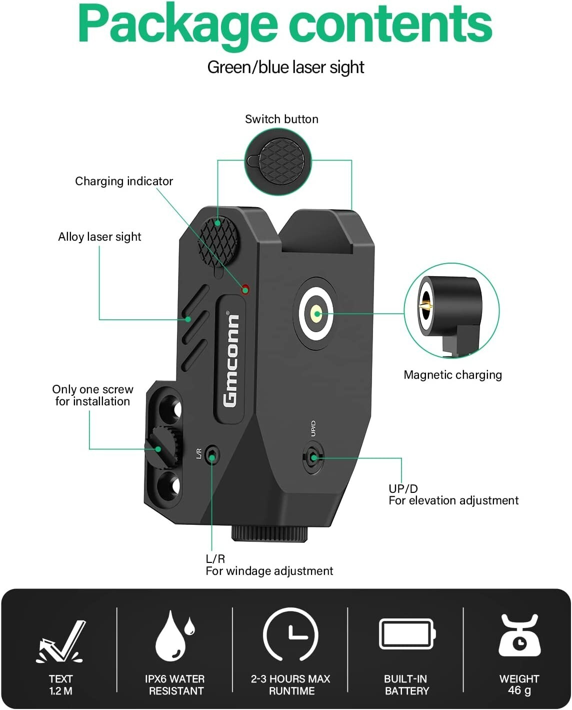 Gmconn Low Profile Blue Laser Sight Rechargeable Magnetic USB Picatinny Pistol