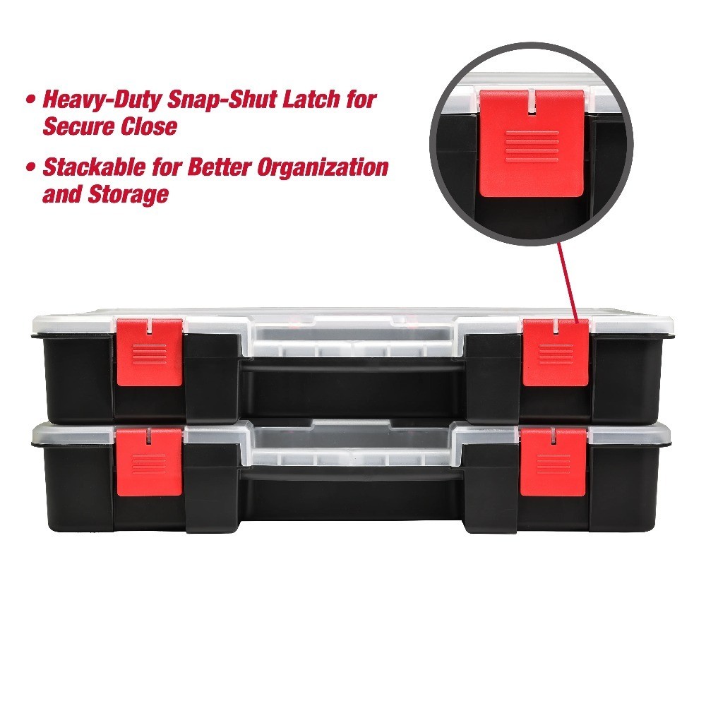 Stackable Plastic Storage Box with 8 Adjustable Dividers 2-Pack Organizer