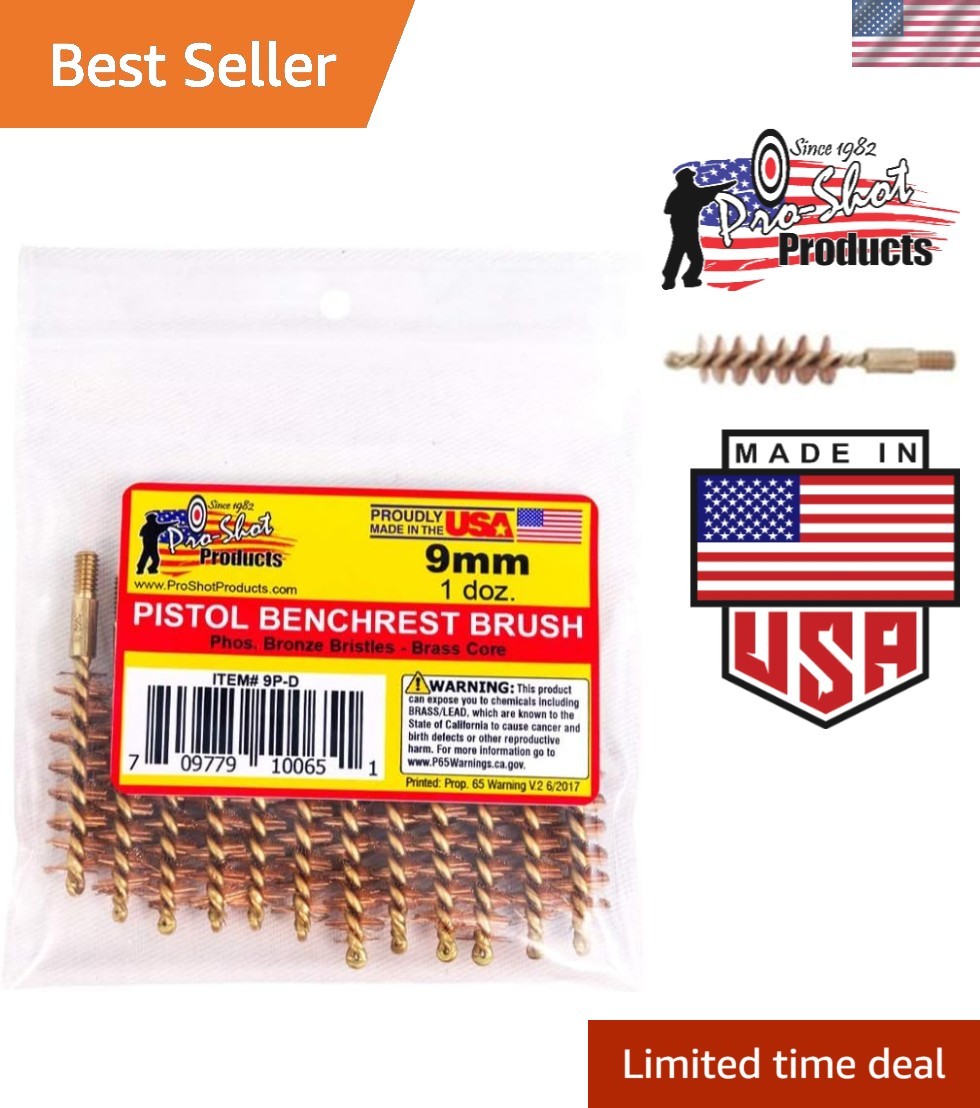 Pro Shot 9mm Pistol Bore Brush Dozen Pack - Brass